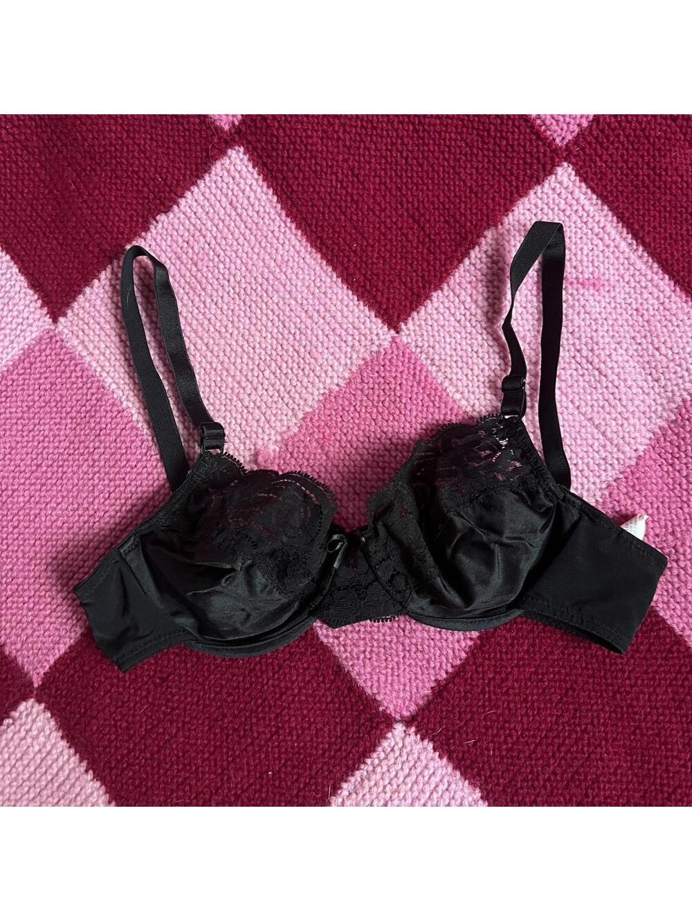 vintage black underwire unlined satin lace bra